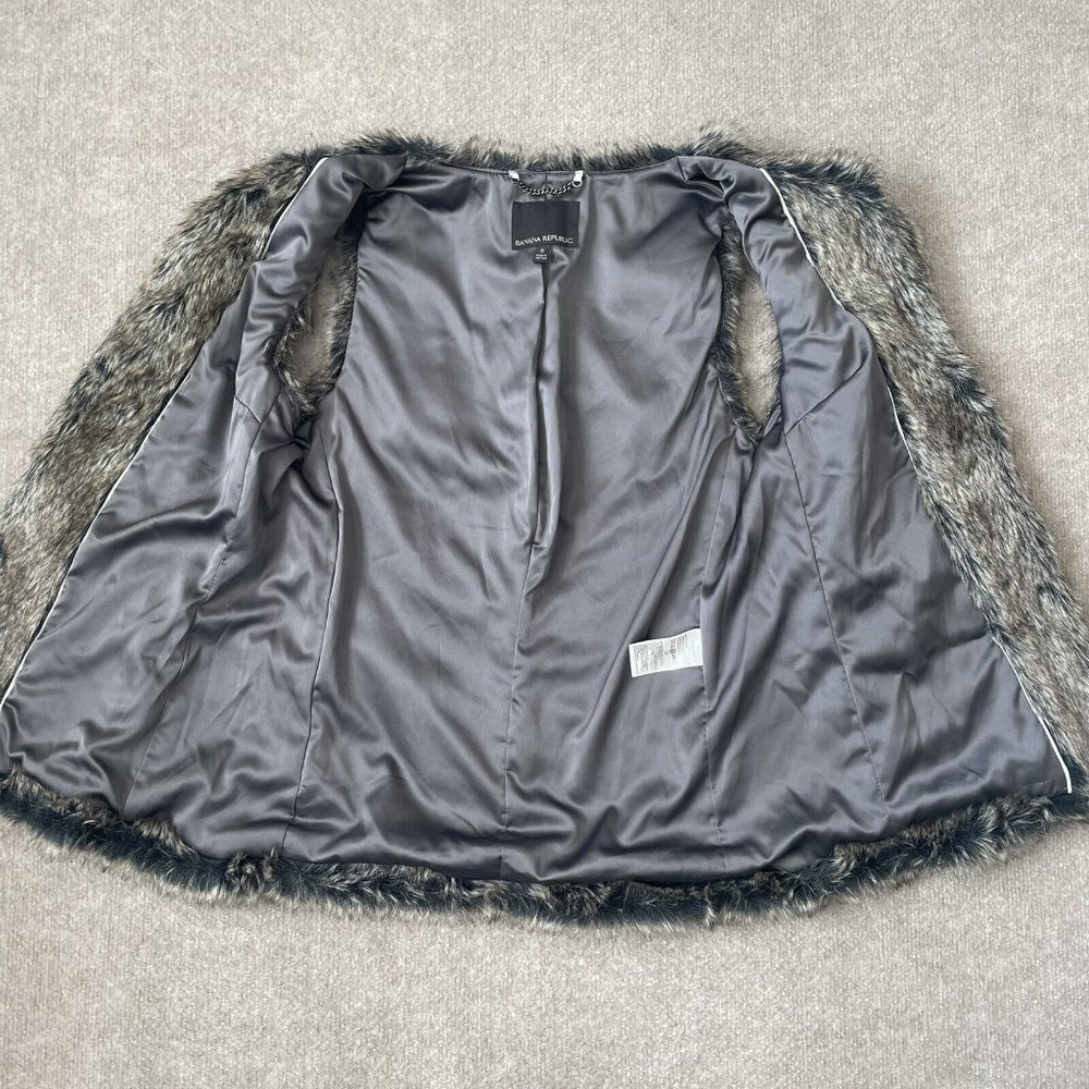 Banana Republic Vest Womens Small Brown Faux Fur Open Front Pockets Jacket - Picture 5 of 9